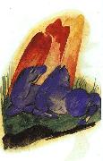 Franz Marc, Two Blue Horses in front of a Red Rock